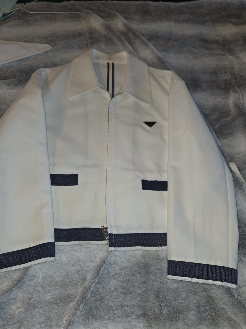Womens White Jacket with Black Trim - Designer Style